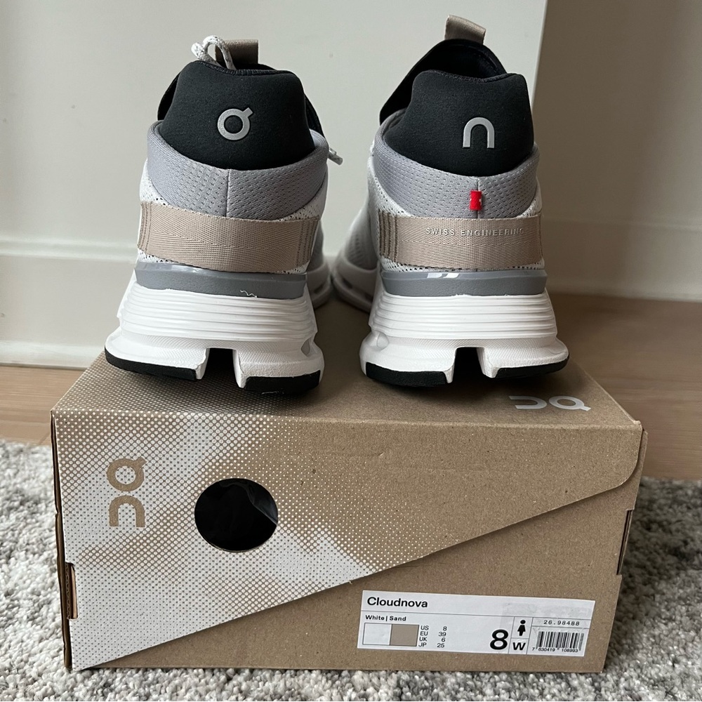 ON Running Cloudnova Women Shoes Size 8 White Sand - Picture 10 of 12